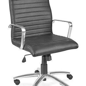 Savalo SOFCH032118B Office Leather Chair with 2.5 inch Seating and Back Cushion, 5 Wheels, in Black