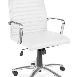 Savalo SOFCH032118W Office Leather Chair with 2.5 inch Seating and Back Cushion, 5 Wheels, in White
